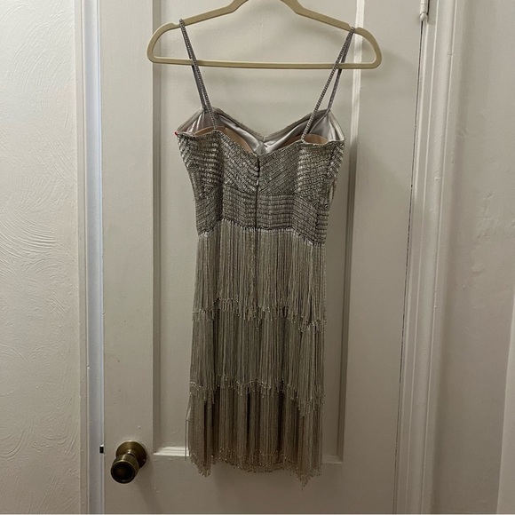 Alyce Paris Silver Beaded Fringe Formal Mini Dress | size 2 - Picture 7 of 9